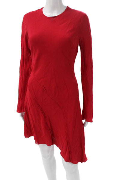 MNG Women Chemise Dress Red Long Sleeve Round Neck Viscose Button Size 6