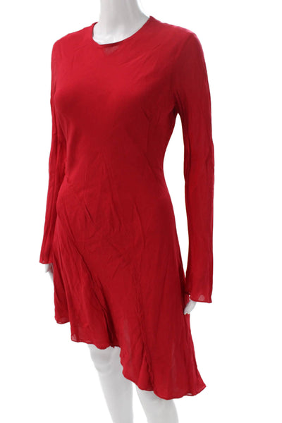 MNG Women Chemise Dress Red Long Sleeve Round Neck Viscose Button Size 6