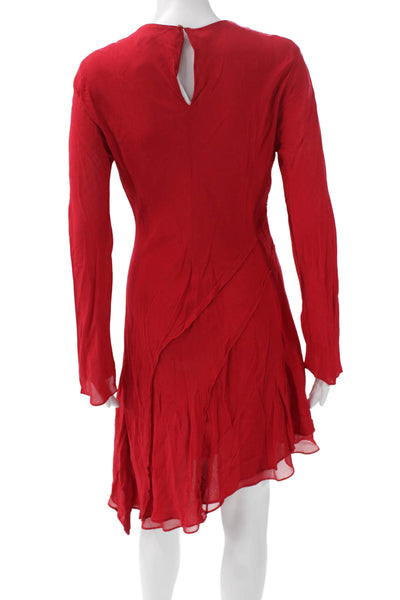MNG Women Chemise Dress Red Long Sleeve Round Neck Viscose Button Size 6