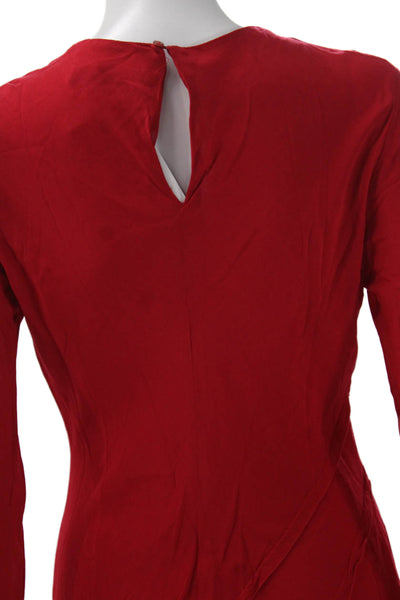MNG Women Chemise Dress Red Long Sleeve Round Neck Viscose Button Size 6