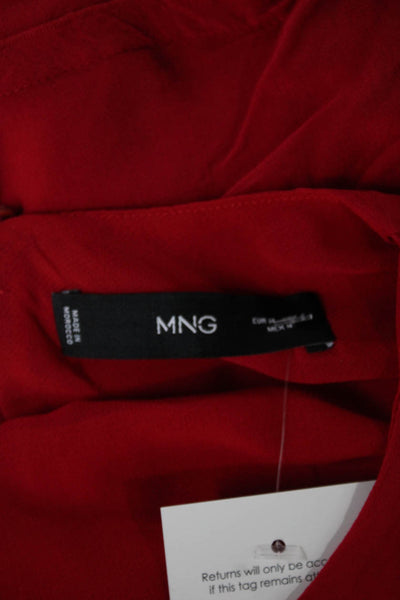 MNG Women Chemise Dress Red Long Sleeve Round Neck Viscose Button Size 6