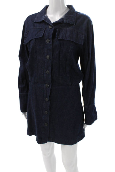 Zara Unisex Adults Collared Denim Short Dress Blue Long Sleeve Size M