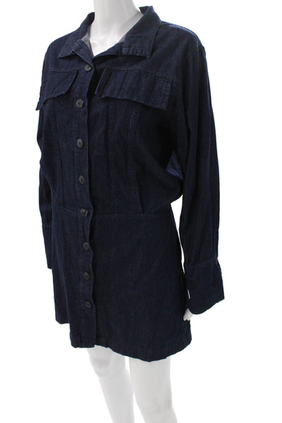 Zara Unisex Adults Collared Denim Short Dress Blue Long Sleeve Size M
