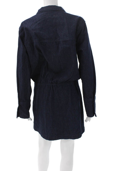 Zara Unisex Adults Collared Denim Short Dress Blue Long Sleeve Size M