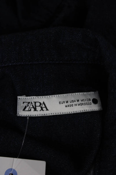 Zara Unisex Adults Collared Denim Short Dress Blue Long Sleeve Size M