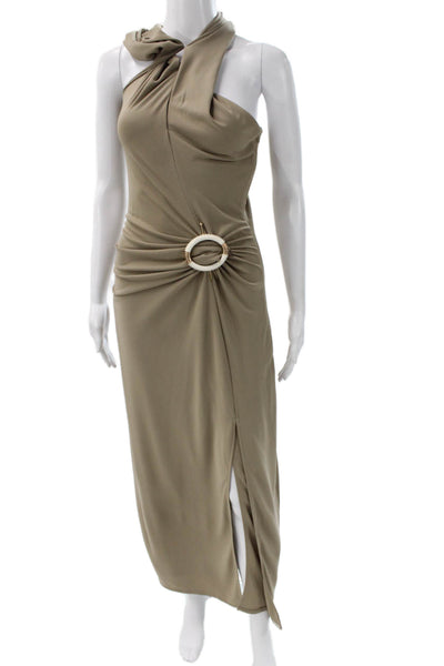 Nicholas Women Midi Dress Beige Halter Sleeveless Polyester Blend Size S