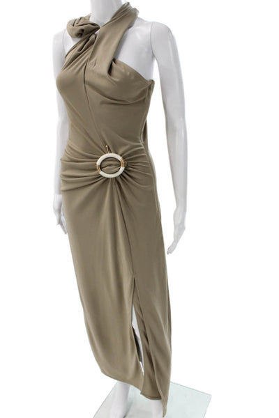 Nicholas Women Midi Dress Beige Halter Sleeveless Polyester Blend Size S