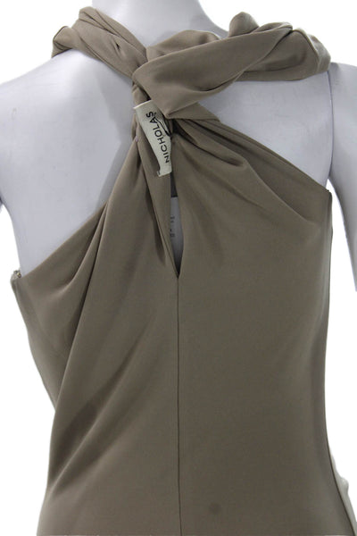 Nicholas Women Midi Dress Beige Halter Sleeveless Polyester Blend Size S