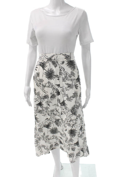 Joie Women A-Line Linen Floral Long Skirt White Size S
