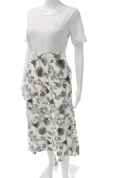 Joie Women A-Line Linen Floral Long Skirt White Size S
