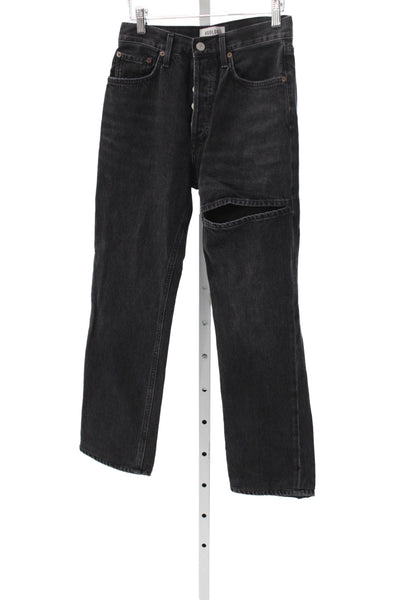 Agolde Unisex Straight Black High Waist Distressed Jeans Size 24