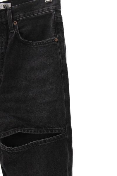 Agolde Unisex Straight Black High Waist Distressed Jeans Size 24