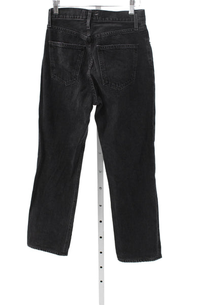 Agolde Unisex Straight Black High Waist Distressed Jeans Size 24