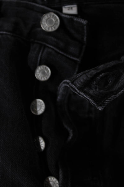 Agolde Unisex Straight Black High Waist Distressed Jeans Size 24