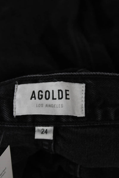 Agolde Unisex Straight Black High Waist Distressed Jeans Size 24