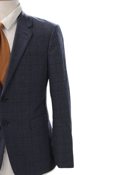 Theory Mens 2 Piece Suit Jacket Blue Check Button Business Size 38