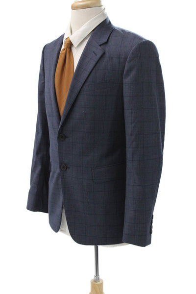 Theory Mens 2 Piece Suit Jacket Blue Check Button Business Size 38