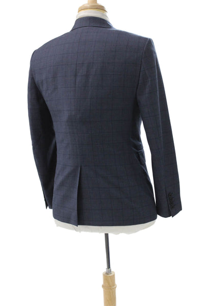 Theory Mens 2 Piece Suit Jacket Blue Check Button Business Size 38