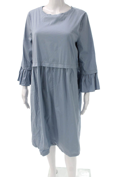 S Max Mara Womens Blue Midi Dress Scoop Neck 3/4 Sleeve Polyamide Size 14