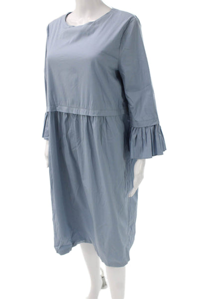 S Max Mara Womens Blue Midi Dress Scoop Neck 3/4 Sleeve Polyamide Size 14