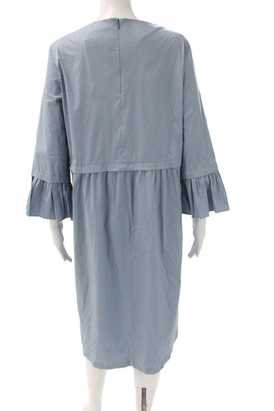 S Max Mara Womens Blue Midi Dress Scoop Neck 3/4 Sleeve Polyamide Size 14