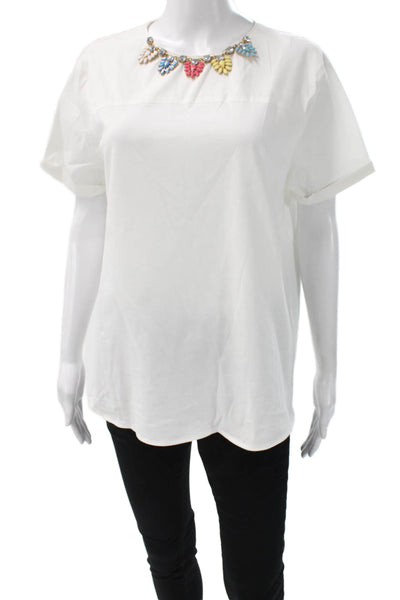 Zara Women White 100% Cotton Round Neck Short Sleeve T-Shirt Floral Size XL