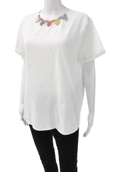 Zara Women White 100% Cotton Round Neck Short Sleeve T-Shirt Floral Size XL