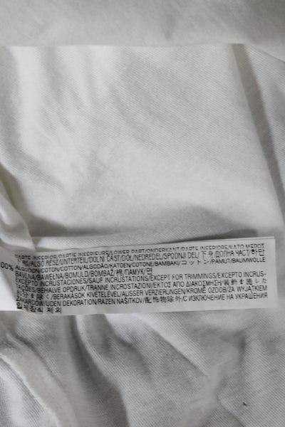 Zara Women White 100% Cotton Round Neck Short Sleeve T-Shirt Floral Size XL