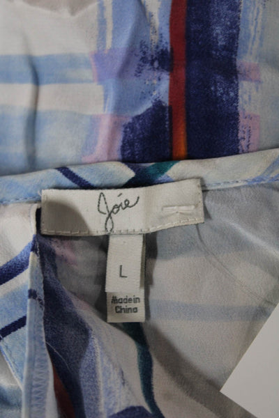 Joie Women Blouse Silk Plaid Round Neck Short Sleeve Size L