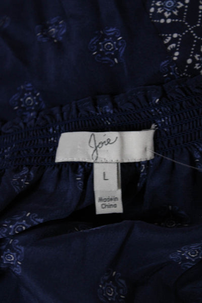 Joie Women Bohemian Tunic Blue Floral Scoop Neck Short Sleeve Size L