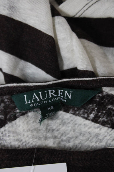 Lauren Ralph Lauren Women Basic White Linen Boat Neck Geometric T-Shirt Size XS