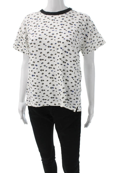 Rag & Bone Jean Womens White Floral Crewneck Short Sleeve T-Shirt Size M