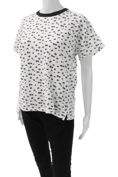 Rag & Bone Jean Womens White Floral Crewneck Short Sleeve T-Shirt Size M