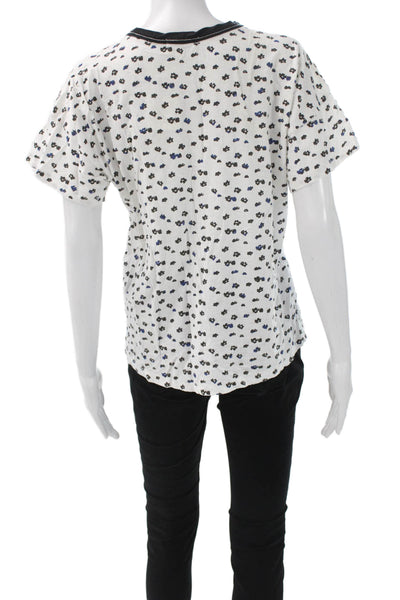 Rag & Bone Jean Womens White Floral Crewneck Short Sleeve T-Shirt Size M