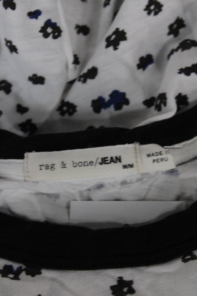 Rag & Bone Jean Womens White Floral Crewneck Short Sleeve T-Shirt Size M