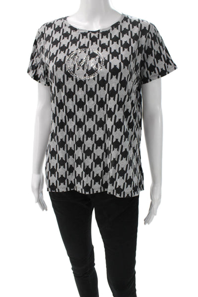Michael Michael Kors Womens Houndstooth Crew Neck Black T-Shirt Size XL