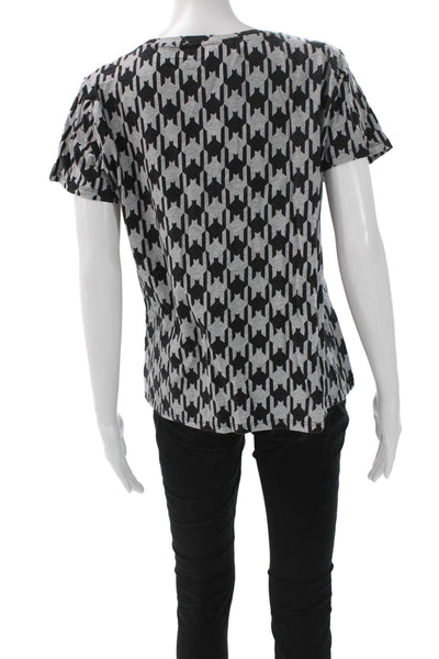 Michael Michael Kors Womens Houndstooth Crew Neck Black T-Shirt Size XL