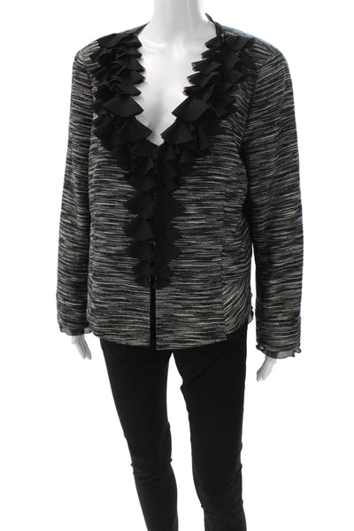 Lafayette 148 New York Women Basic Jacket Black Cotton Blend Abstract Size 14