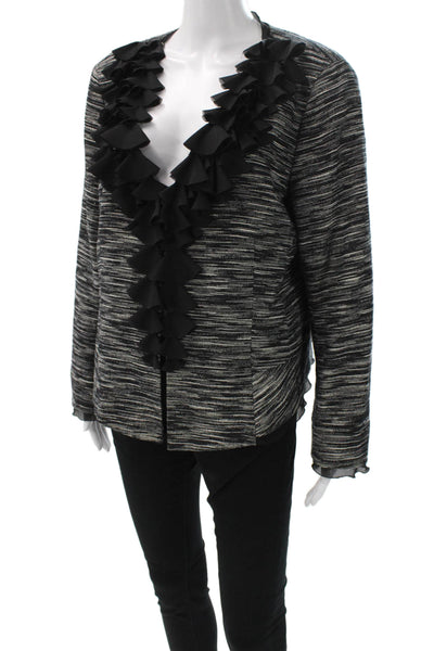 Lafayette 148 New York Women Basic Jacket Black Cotton Blend Abstract Size 14