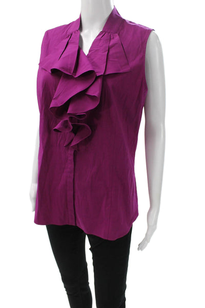 Lafayette 148 New York Women Sleeveless Cotton Blouse Purple Size 12