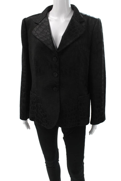 Armani Collezioni Women Basic Jacket Black Textured Animal Print Button Size 16