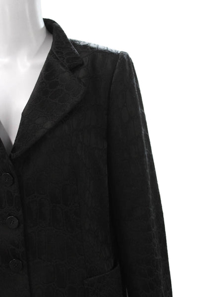 Armani Collezioni Women Basic Jacket Black Textured Animal Print Button Size 16