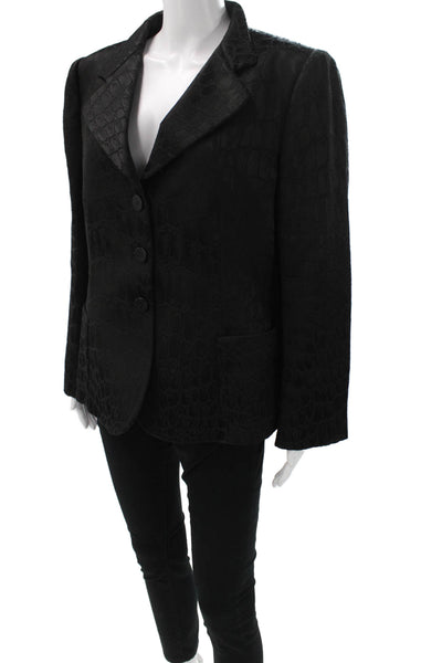Armani Collezioni Women Basic Jacket Black Textured Animal Print Button Size 16