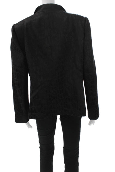 Armani Collezioni Women Basic Jacket Black Textured Animal Print Button Size 16