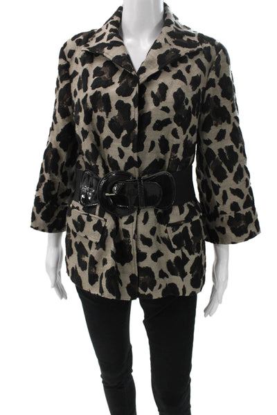 Lafayette 148 New York Women Beige Animal Print Jacket 3/4 Sleeve Size 14