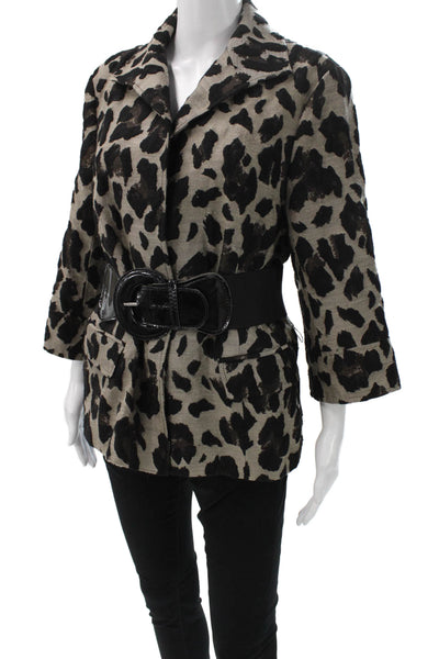 Lafayette 148 New York Women Beige Animal Print Jacket 3/4 Sleeve Size 14