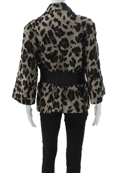 Lafayette 148 New York Women Beige Animal Print Jacket 3/4 Sleeve Size 14
