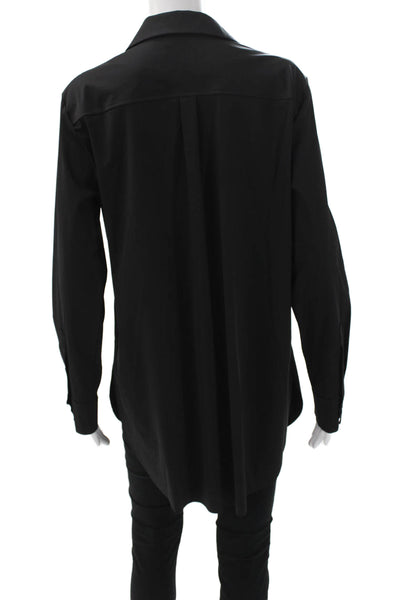 Lysse Women Basic Button-Up Black Collared Nylon Blend Long Sleeve Size L