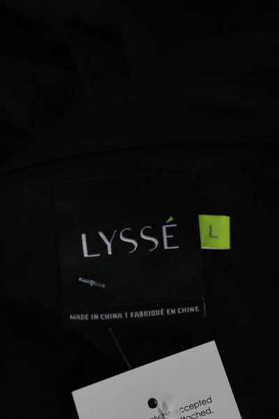 Lysse Women Basic Button-Up Black Collared Nylon Blend Long Sleeve Size L