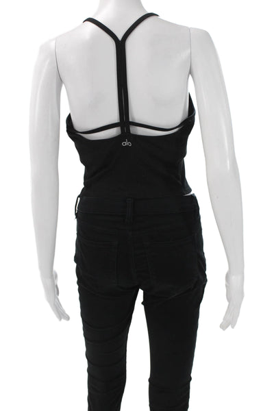 Alo Womens Cropped Black V-Neck Yoga Tank Size L